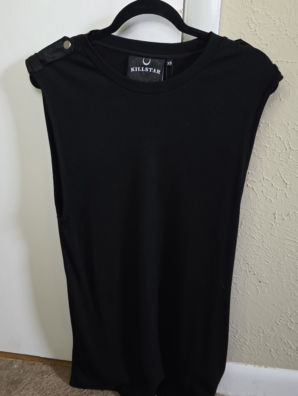 Killstar Black Ribbed Button-Shoulder Tank XS